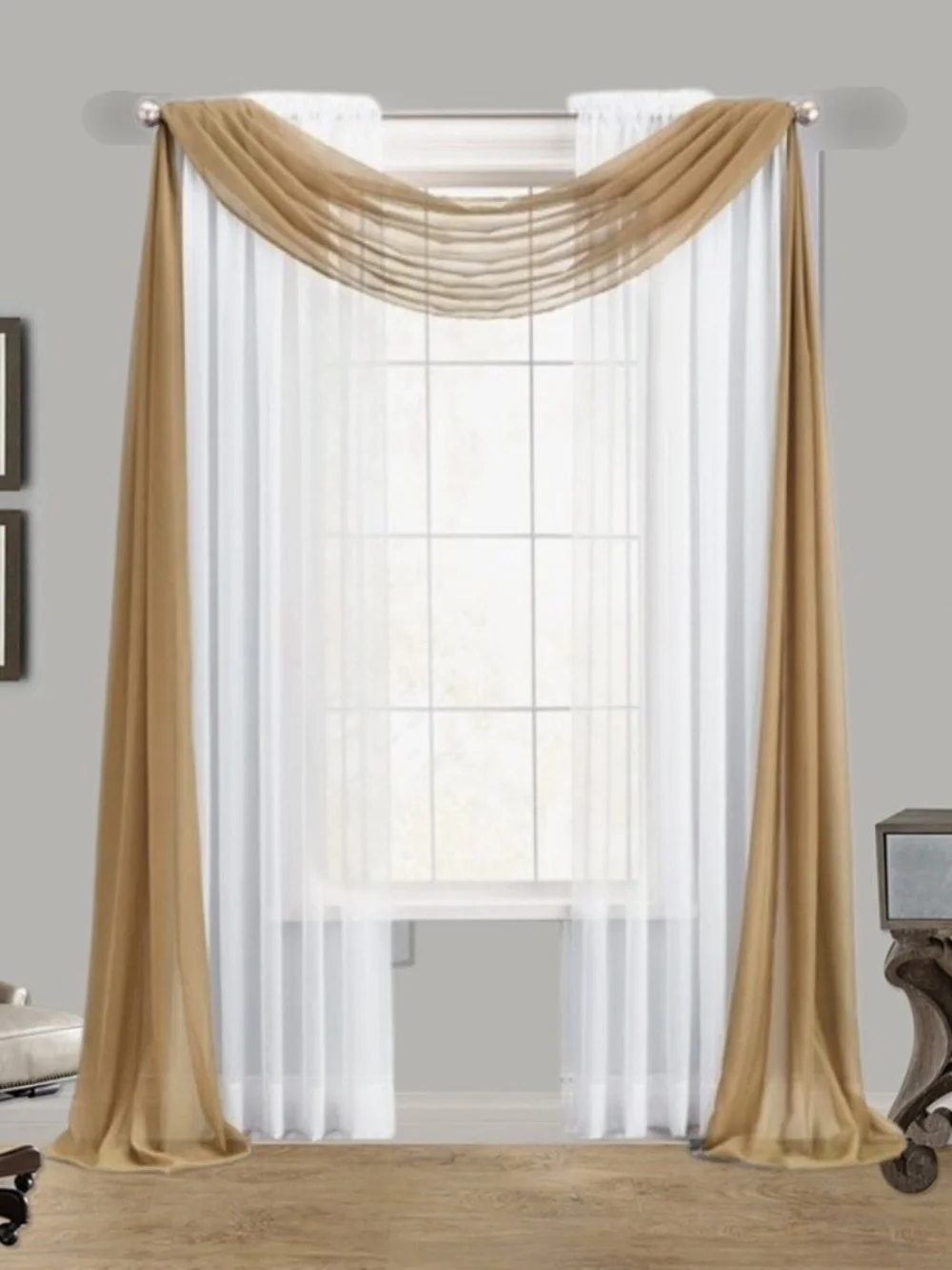 CRUSHED VOILE Sheer Window Scarf / ValanceGolden Wheat - 46 x 208